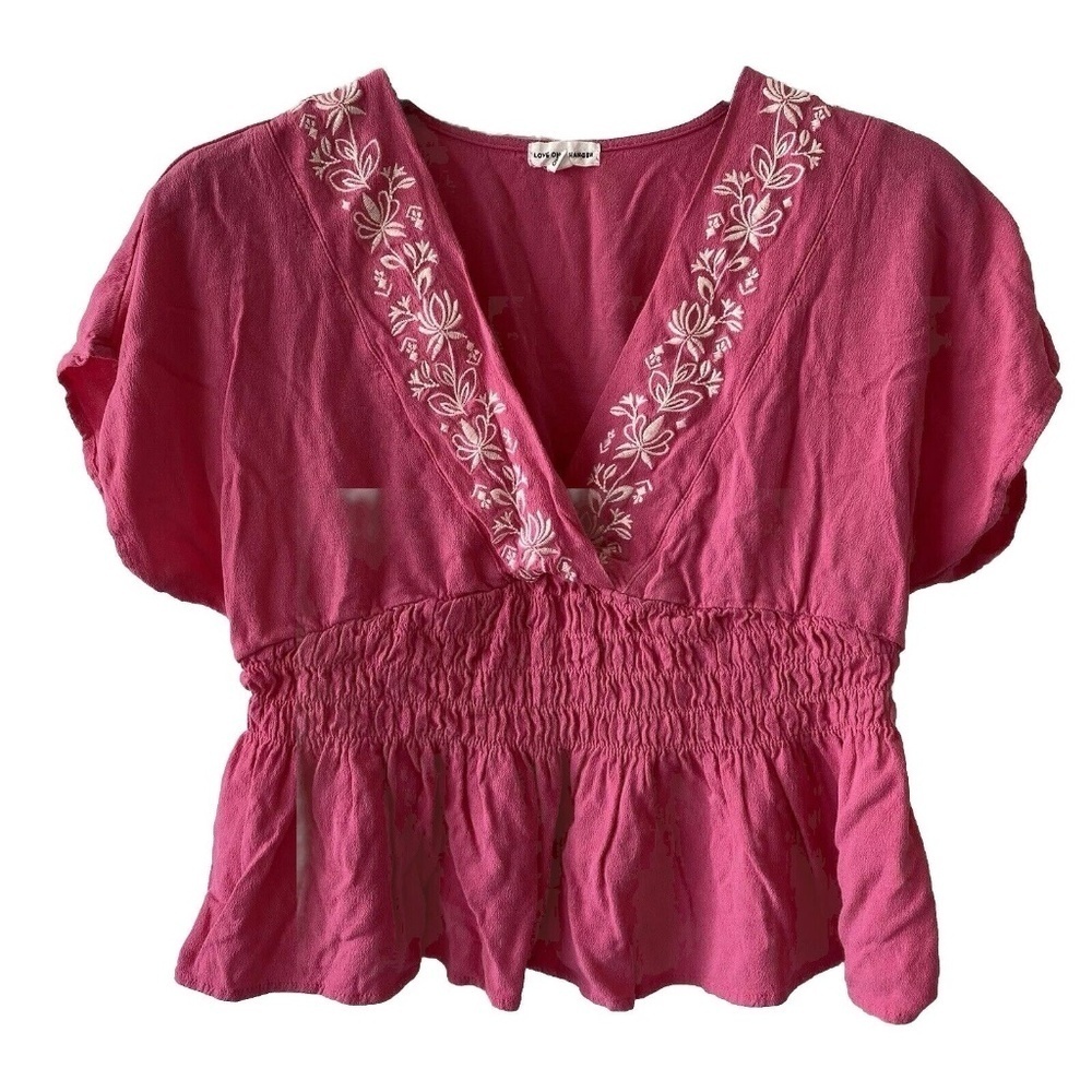 Love On A Hanger Pink Crop Blouse White Embroidery Size Large